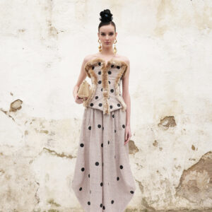 Traje lino corpiño y pantalón estampado