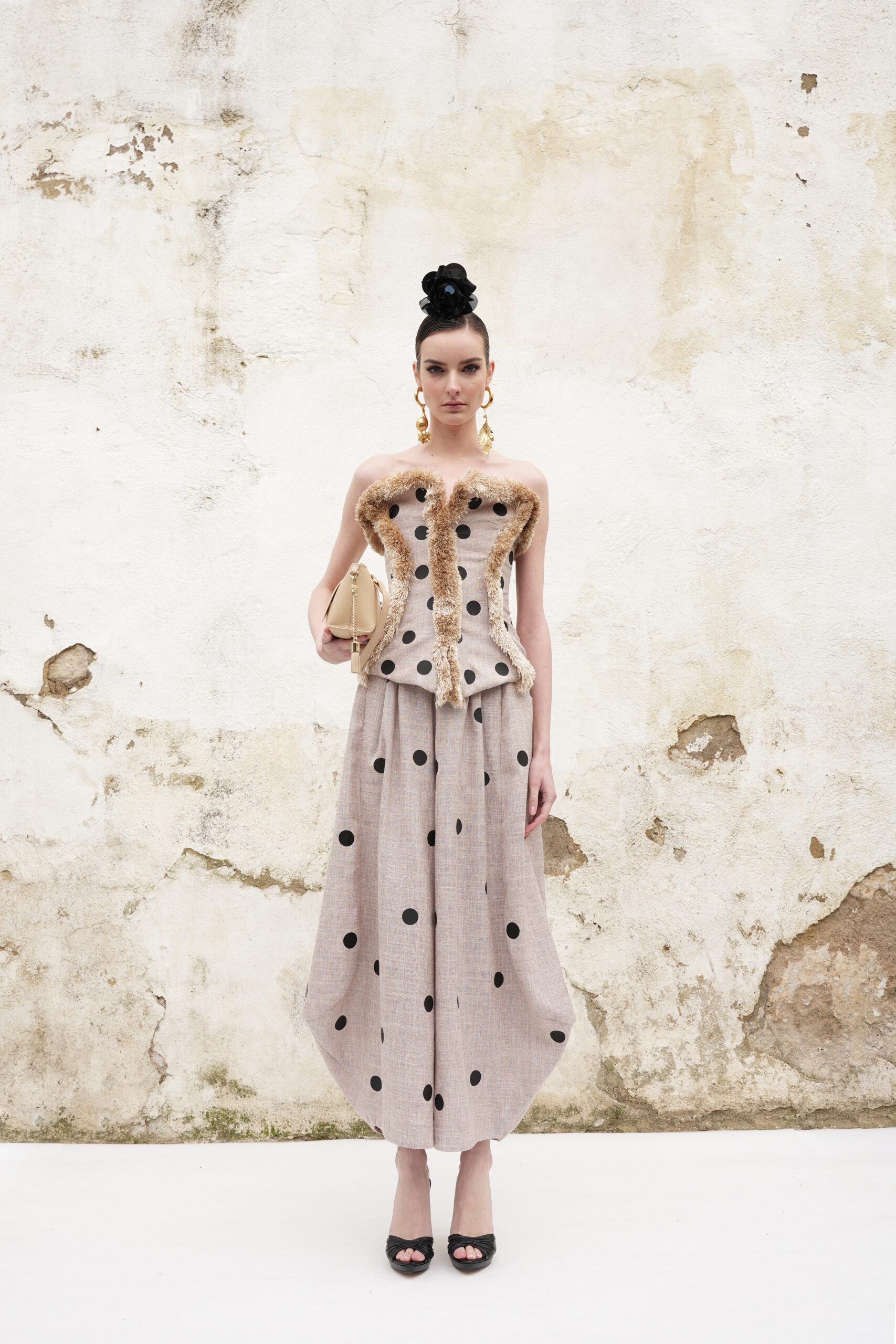 Traje lino corpiño y pantalón estampado