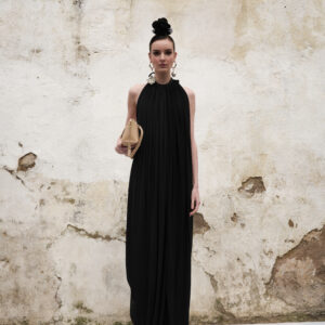 Vestido gasa punto negro halter